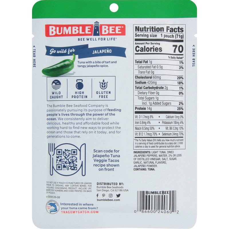 slide 2 of 5, Bumble Bee Bumblee Bee Jalapeno Seasoned Tuna Pouch - 2.5oz, 2.5 oz