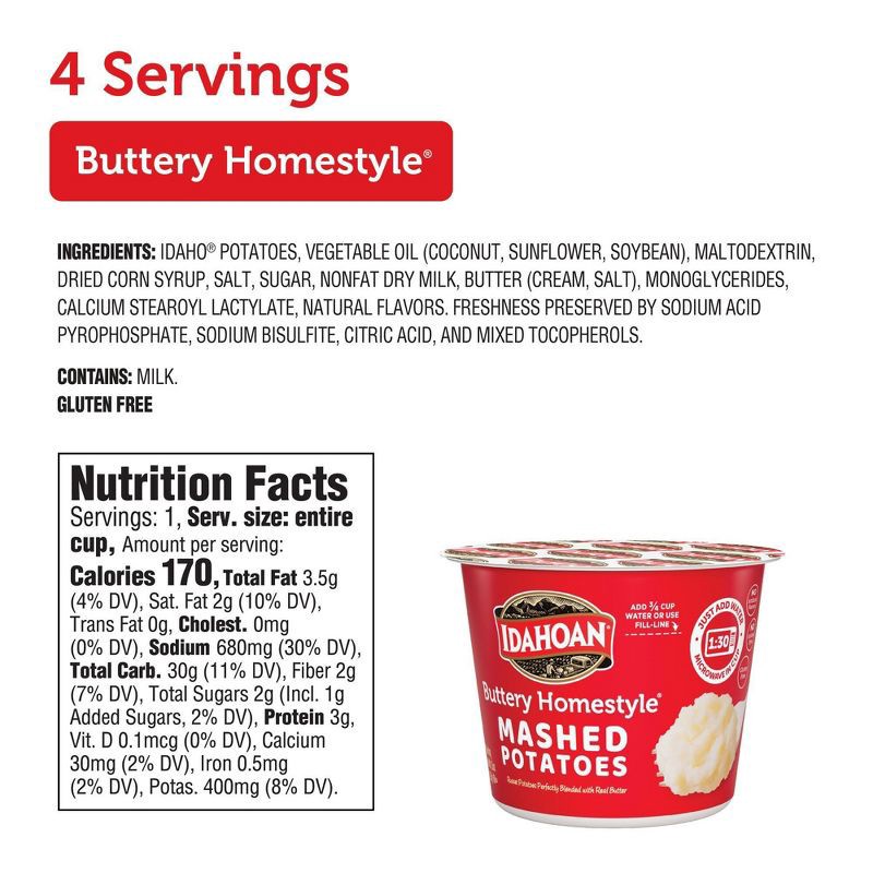 slide 5 of 11, Idahoan Gluten Free Buttery Homestyle Microwavable Mashed Potato Cups - 6oz/4ct, 4 ct; 6 oz