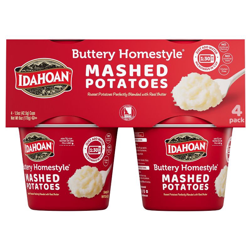 slide 1 of 11, Idahoan Gluten Free Buttery Homestyle Microwavable Mashed Potato Cups - 6oz/4ct, 4 ct; 6 oz