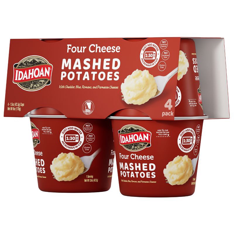 slide 1 of 11, Idahoan Gluten Free Four Cheese Mashed Potato Cups - 6oz/4ct, 4 ct; 6 oz