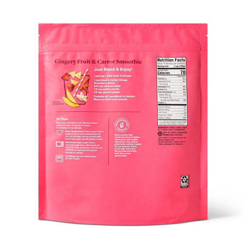 slide 2 of 4, Frozen Non-GMO Mango Strawberry Fruit Blend - 48oz - Good & Gather™, 48 oz