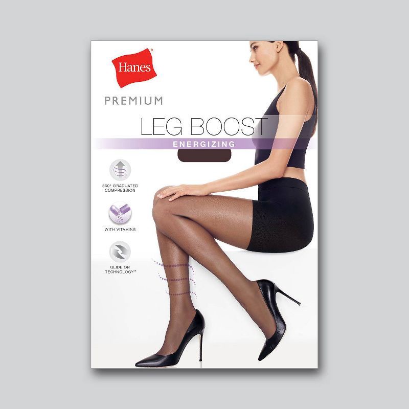 slide 3 of 3, Hanes Premium Women's Perfect Leg Boost Energizing Tights - Jet Black M: Control Top, High Waisted, Knit, 1 ct