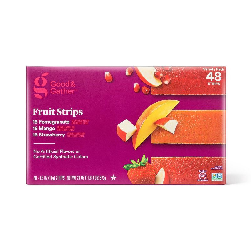slide 1 of 3, Pomegranate, Mango and Strawberry Fruit Strips Variety Pack - 24oz/48ct - Good & Gather™, 24 oz, 48 ct