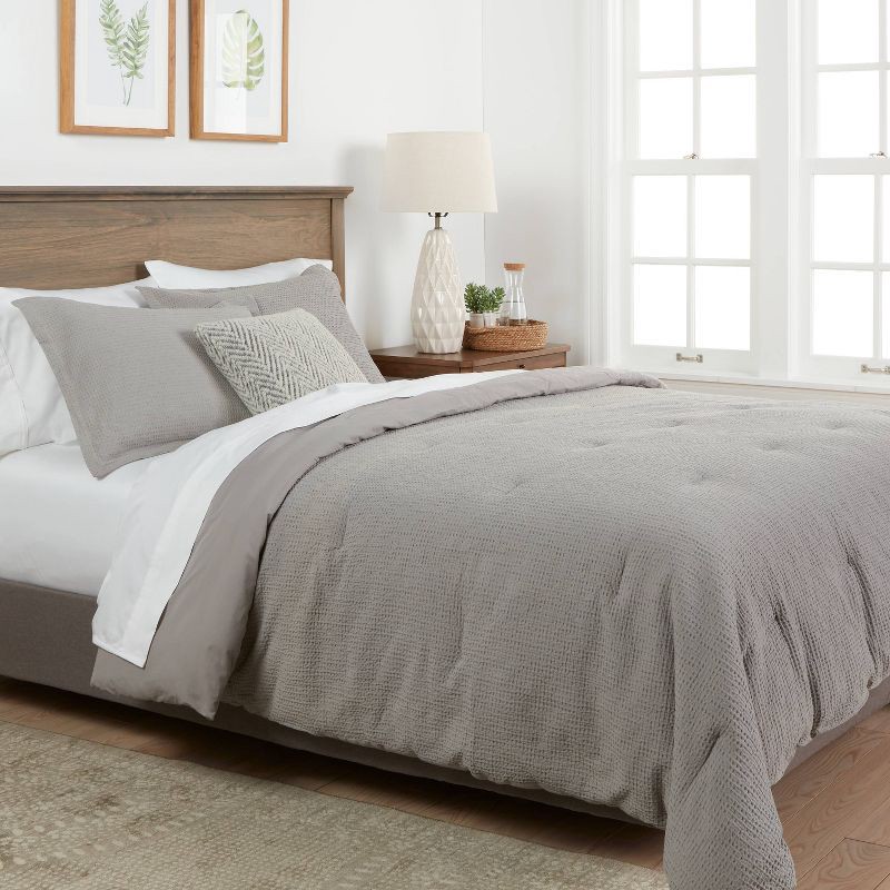 slide 4 of 4, King Washed Waffle Weave Comforter & Sham Set Gray - Threshold, 1 ct