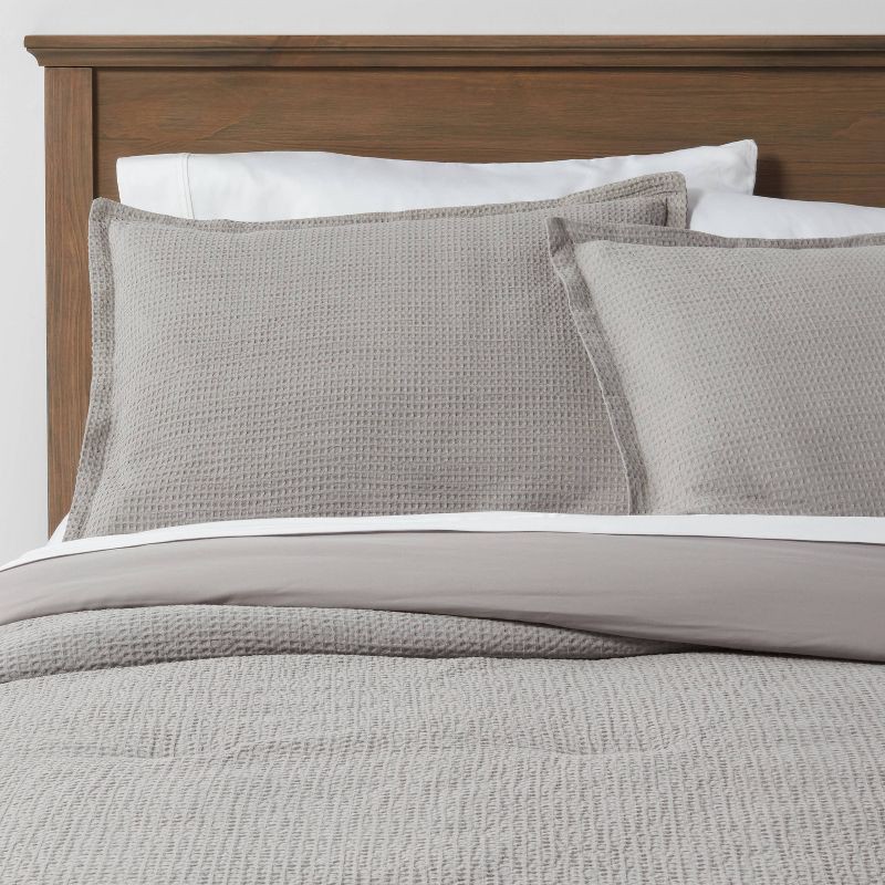 slide 1 of 4, King Washed Waffle Weave Comforter & Sham Set Gray - Threshold, 1 ct