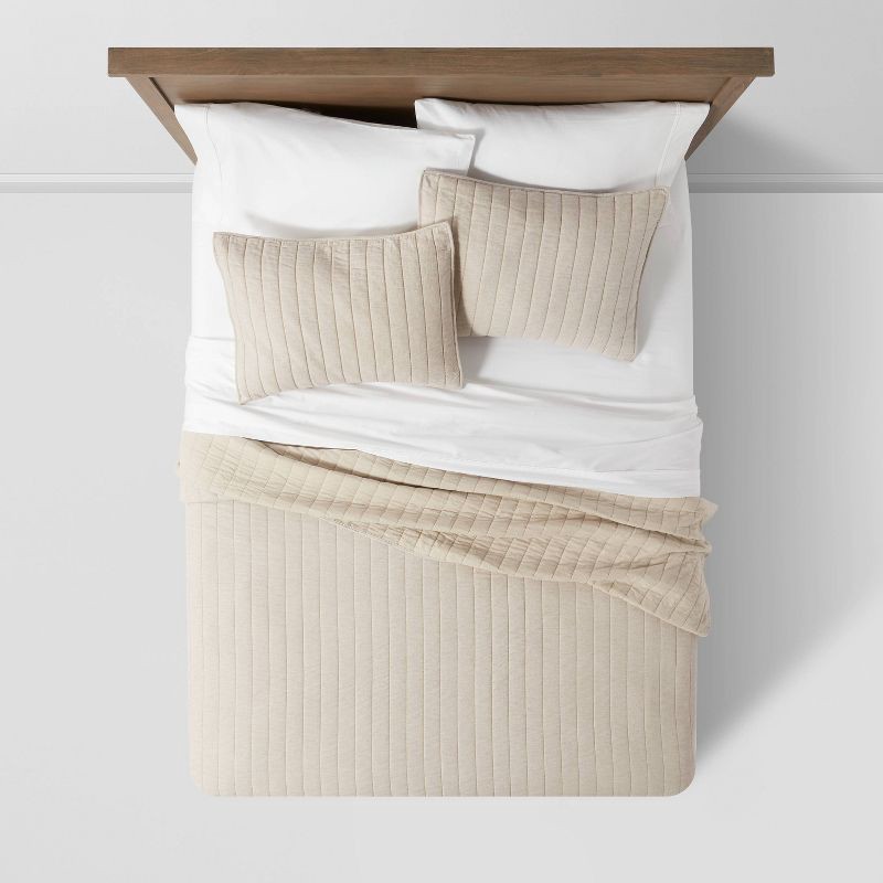 slide 3 of 5, Full/Queen Herringbone Flannel Quilt Beige - Threshold, 1 ct