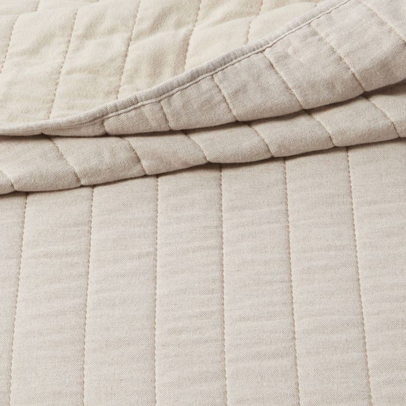 slide 2 of 5, Full/Queen Herringbone Flannel Quilt Beige - Threshold, 1 ct