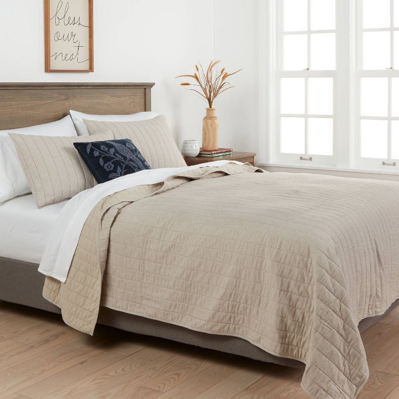 slide 5 of 5, King Herringbone Flannel Quilt Beige - Threshold, 1 ct