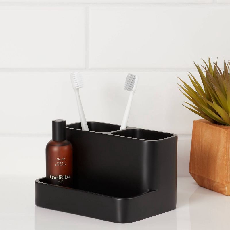 slide 2 of 4, Vanity Organizer Black - Threshold™: Resin Bathroom Countertop Storage, Toothbrush & Makeup Brush Holder, 1 ct