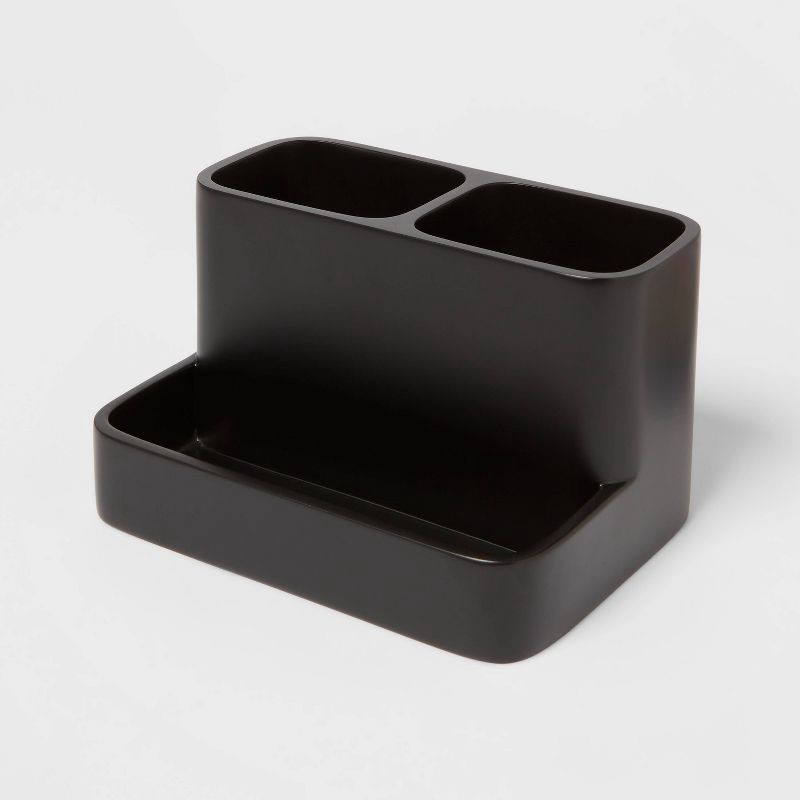 slide 3 of 4, Vanity Organizer Black - Threshold™: Resin Bathroom Countertop Storage, Toothbrush & Makeup Brush Holder, 1 ct