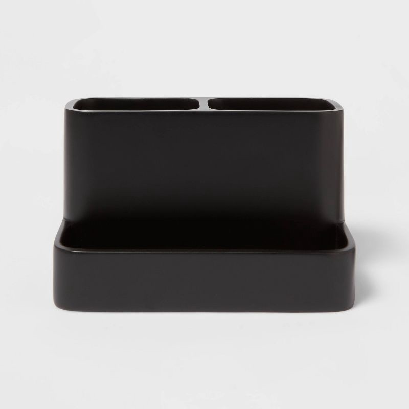 slide 1 of 4, Vanity Organizer Black - Threshold™: Resin Bathroom Countertop Storage, Toothbrush & Makeup Brush Holder, 1 ct