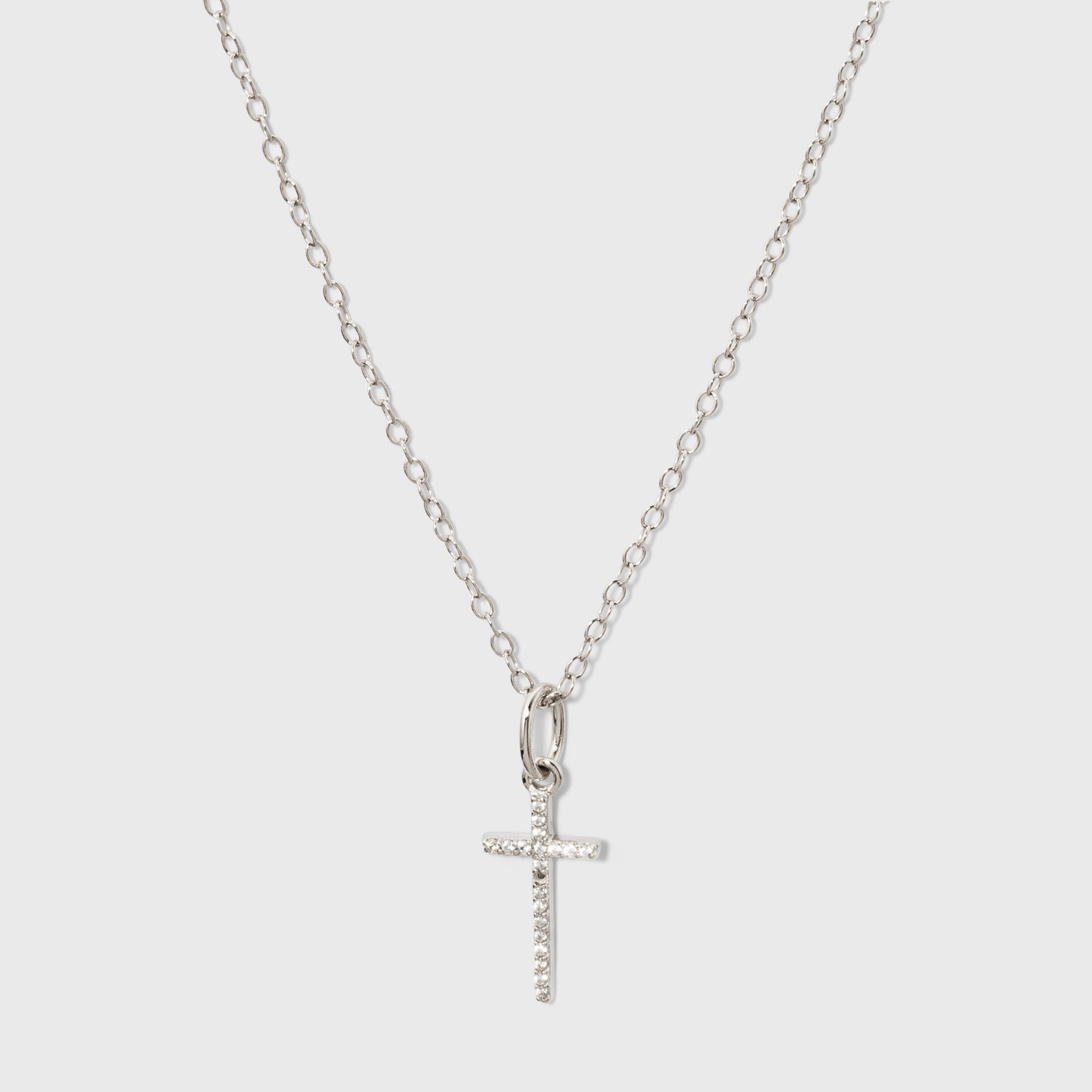 slide 1 of 2, Sterling Silver Pave Cubic Zirconia Cross Pendant Necklace - A New Day Silver/Clear, 1 ct