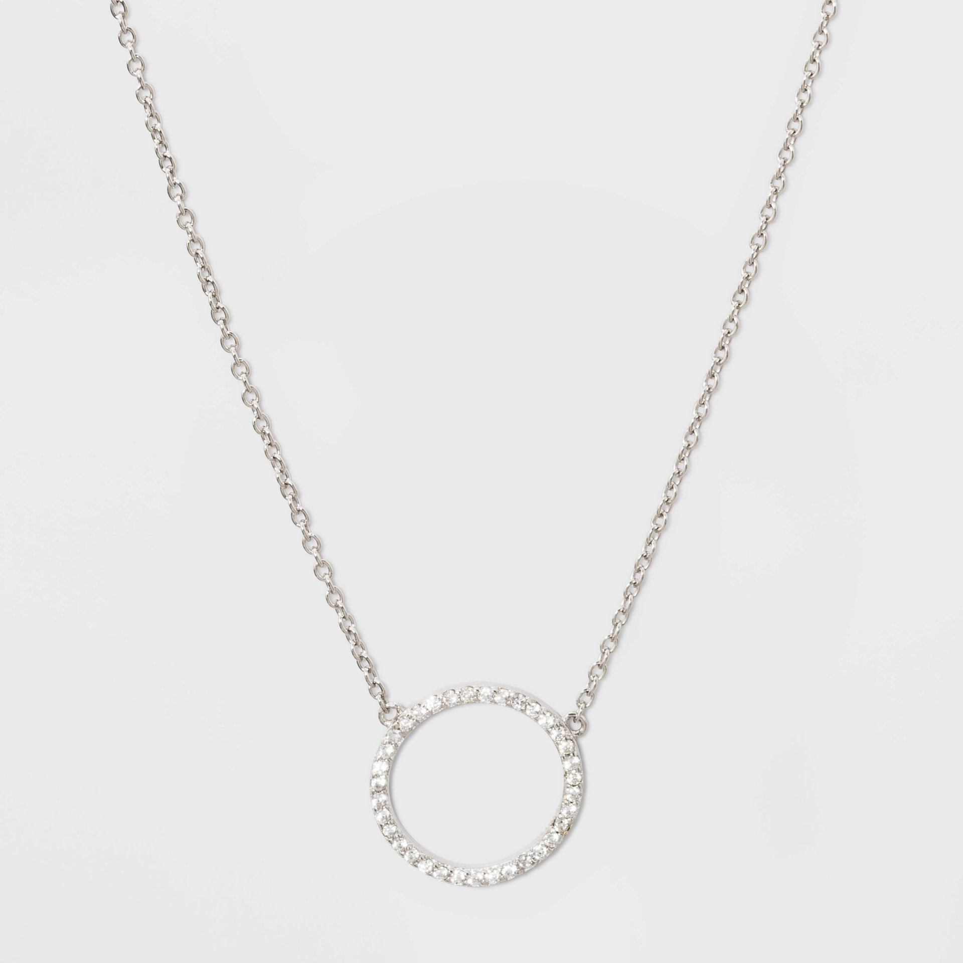 slide 1 of 2, Sterling Silver Pave Cubic Zirconia Circle Chain Necklace - A New Day Silver/Clear, 1 ct