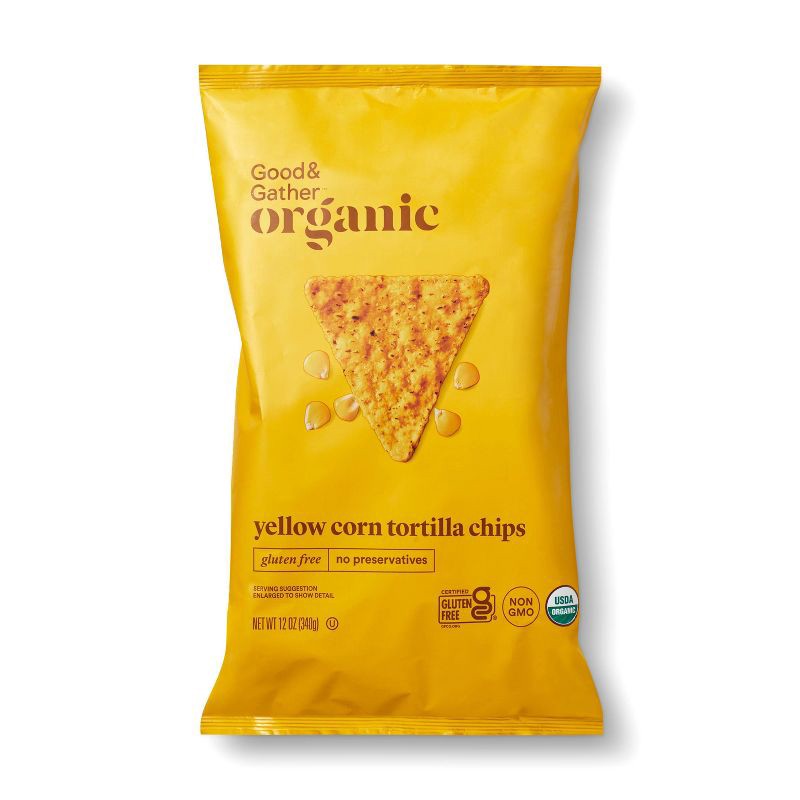 slide 1 of 3, Organic Yellow Corn Tortilla Chips - 12oz - Good & Gather™, 12 oz