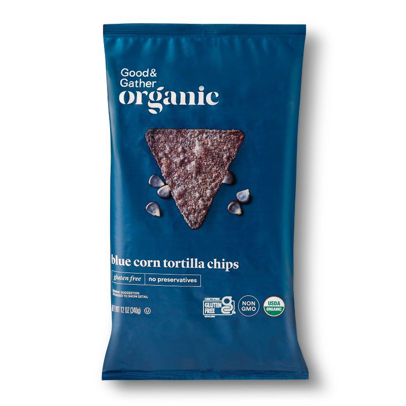 slide 1 of 3, Organic Blue Corn Tortilla Chips - 12oz - Good & Gather™, 12 oz