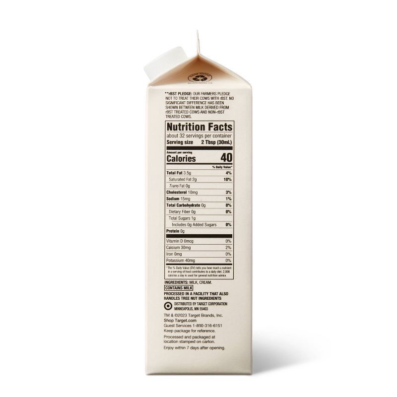 slide 2 of 5, Half & Half - 32 fl oz (1qt) - Good & Gather™, 32 fl oz, 1 qt