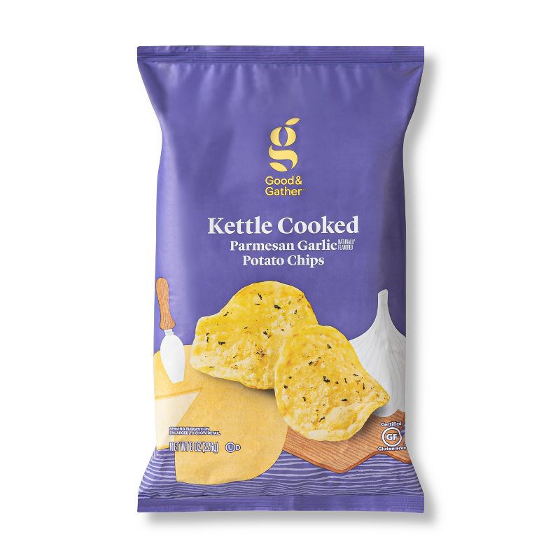 slide 1 of 3, Parmesan Garlic Kettle Chips - 8oz - Good & Gather™, 8 oz