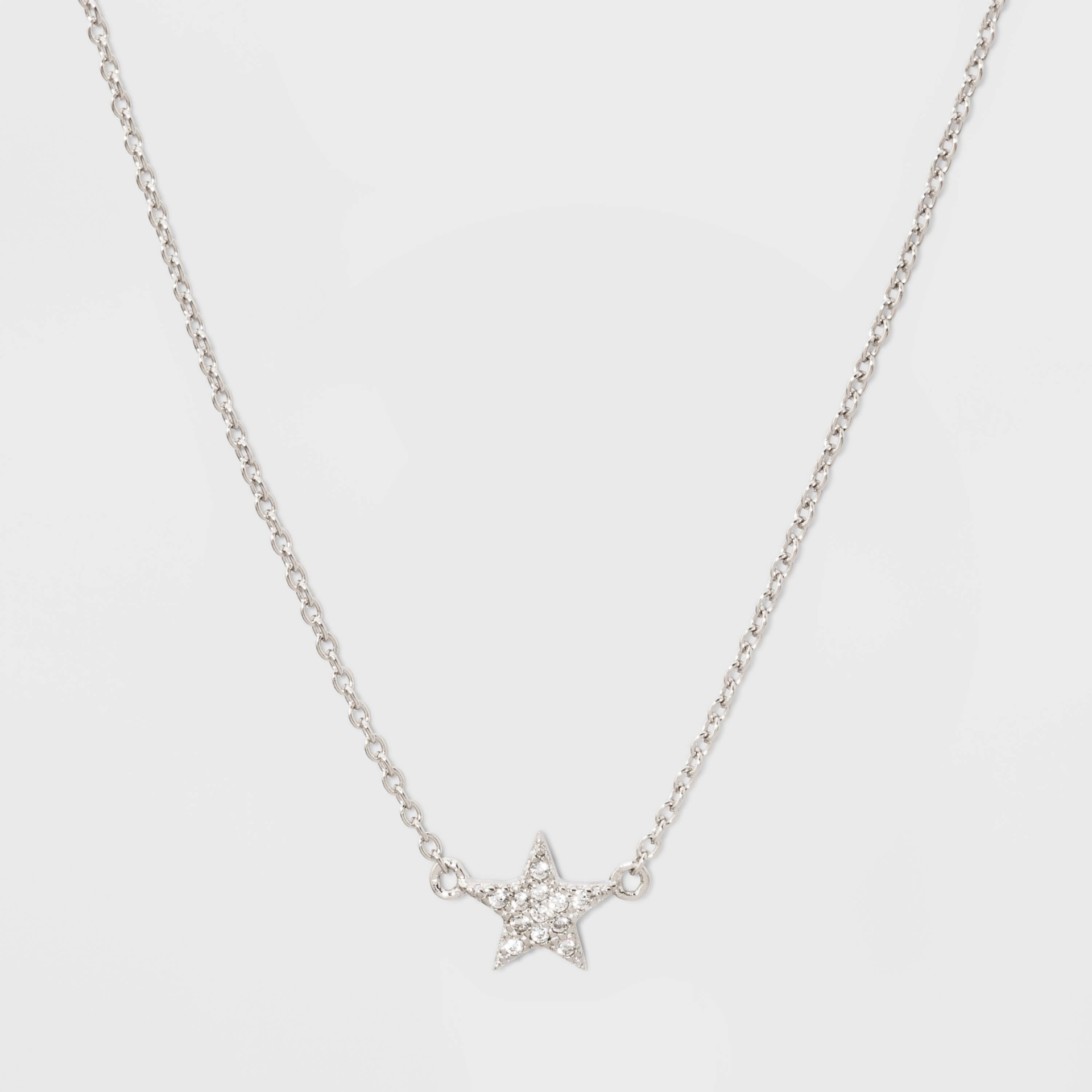 slide 1 of 2, Sterling Silver Pave Cubic Zirconia Star Chain Necklace - A New Day Silver/Clear, 1 ct