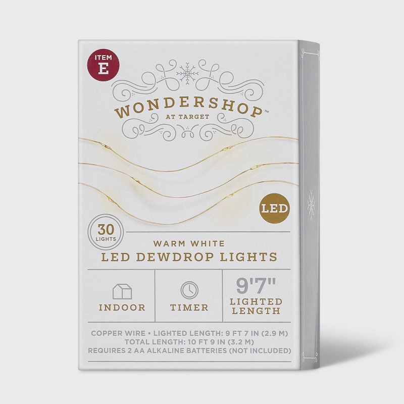 slide 5 of 5, 30ct Battery Operated LED Christmas Dewdrop Fairy String Lights Warm White with Copper Wire - Wondershop™, 30 ct