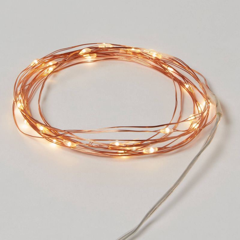 slide 1 of 5, 30ct Battery Operated LED Christmas Dewdrop Fairy String Lights Warm White with Copper Wire - Wondershop™, 30 ct