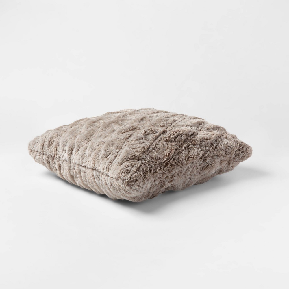 slide 5 of 5, Euro Rouched Faux Fur Throw Pillow Beige - Threshold, 1 ct