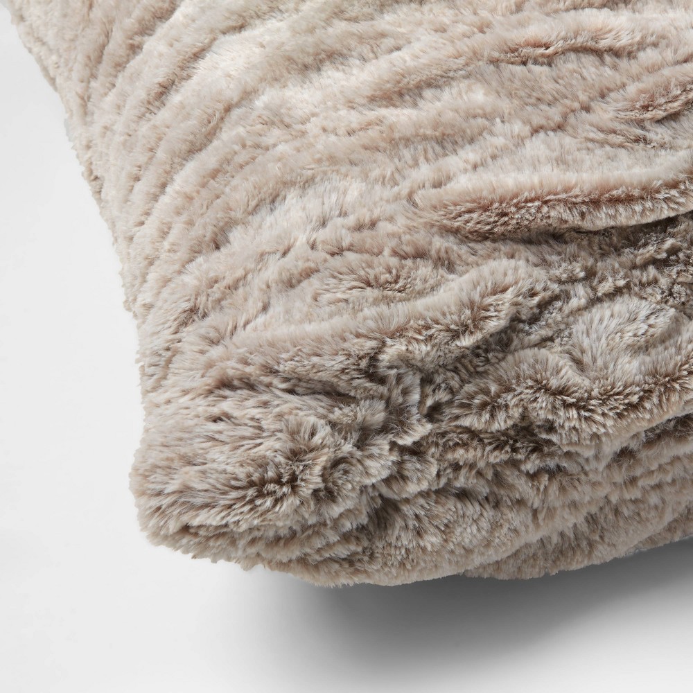 slide 3 of 5, Euro Rouched Faux Fur Throw Pillow Beige - Threshold, 1 ct