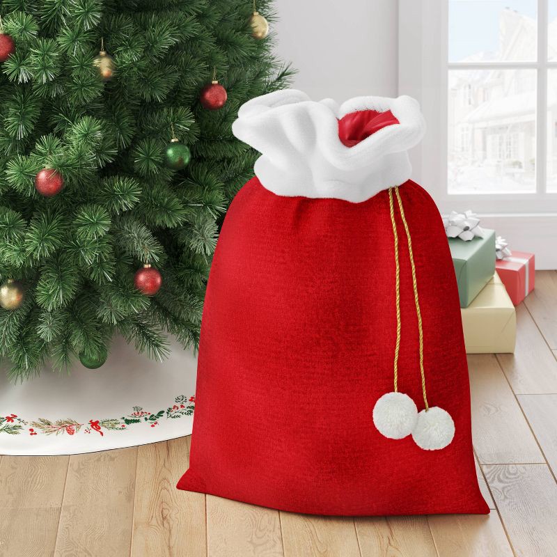 slide 2 of 3, Velvet Santa Sack Christmas Gift Bag - Wondershop™: Faux-Fur Trim, Pompom Detail, Reusable, 1 ct