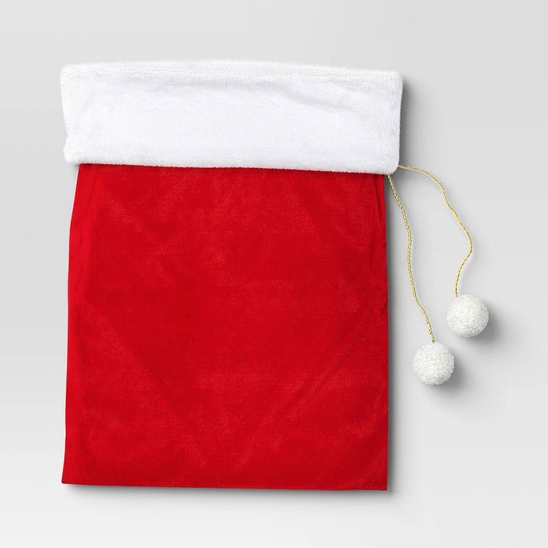 slide 3 of 3, Velvet Santa Sack Christmas Gift Bag - Wondershop™: Faux-Fur Trim, Pompom Detail, Reusable, 1 ct