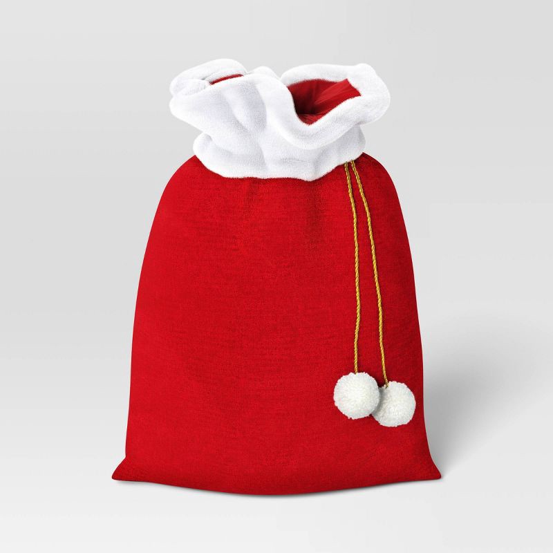 slide 1 of 3, Velvet Santa Sack Christmas Gift Bag - Wondershop™: Faux-Fur Trim, Pompom Detail, Reusable, 1 ct