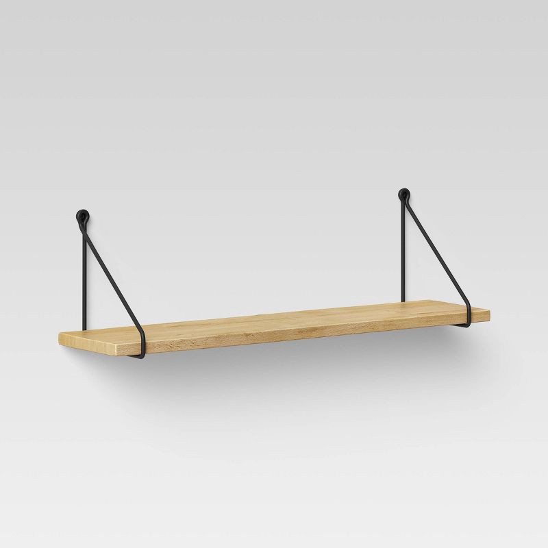 slide 1 of 3, 24" x 6" Wood Wall Shelf with Hanging Wire Matte Black - Threshold™, 1 ct