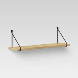 24&quot; x 6&quot; Wood Wall Shelf with Hanging Wire Matte Black - Threshold™: Bracket Design, No Assembly, Includes Mounting Hardware