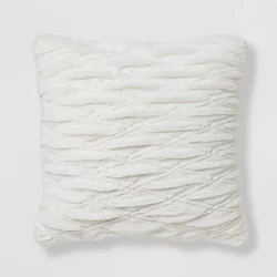 Euro Rouched Faux Fur Throw Pillow Cream - Threshold