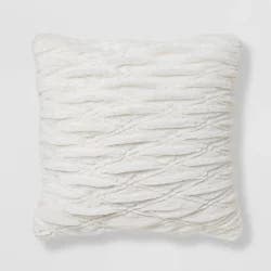 Euro Rouched Faux Fur Throw Pillow Cream - Threshold