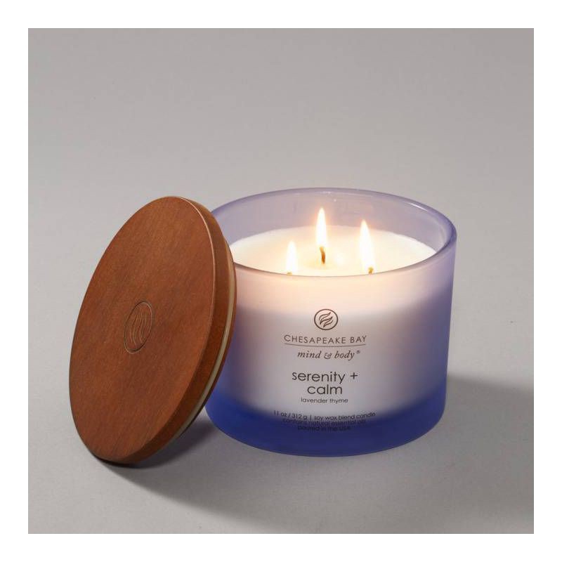 slide 5 of 8, 3-Wick 11oz Jar Serenity and Calm Candle - Chesapeake Bay Candle: Soy Wax Blend, Essential Oils, 24hr Burn Time, 11 oz