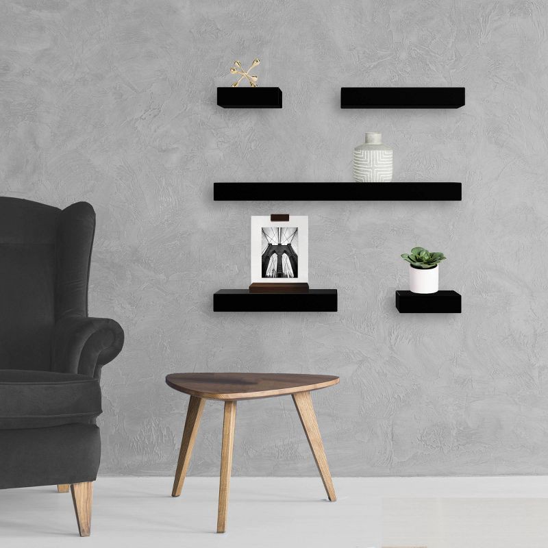 slide 4 of 5, 5pc Modern Wall Shelf Set Black - Threshold™: MDF Composite, Open Shelves, Includes Mounting Hardware, 5 ct