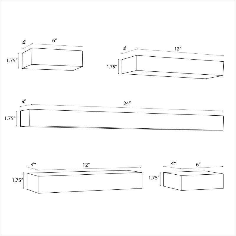 slide 5 of 5, 5pc Modern Wall Shelf Set Black - Threshold™: MDF Composite, Open Shelves, Includes Mounting Hardware, 5 ct