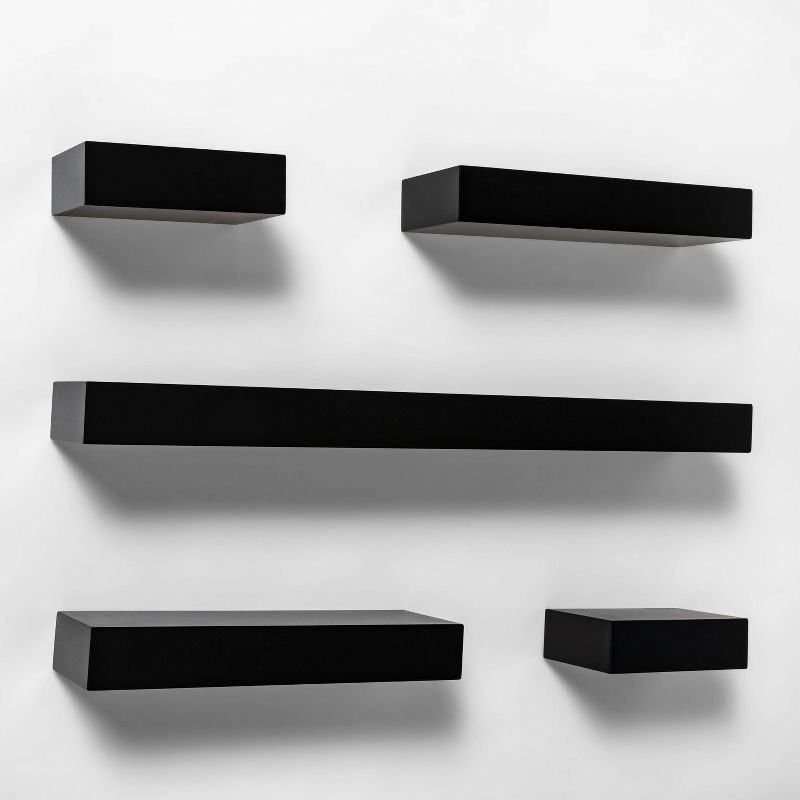 slide 1 of 5, 5pc Modern Wall Shelf Set Black - Threshold™, 5 ct