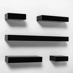 5pc Modern Wall Shelf Set Black - Threshold™: MDF Composite, Open Shelves, Includes Mounting Hardware