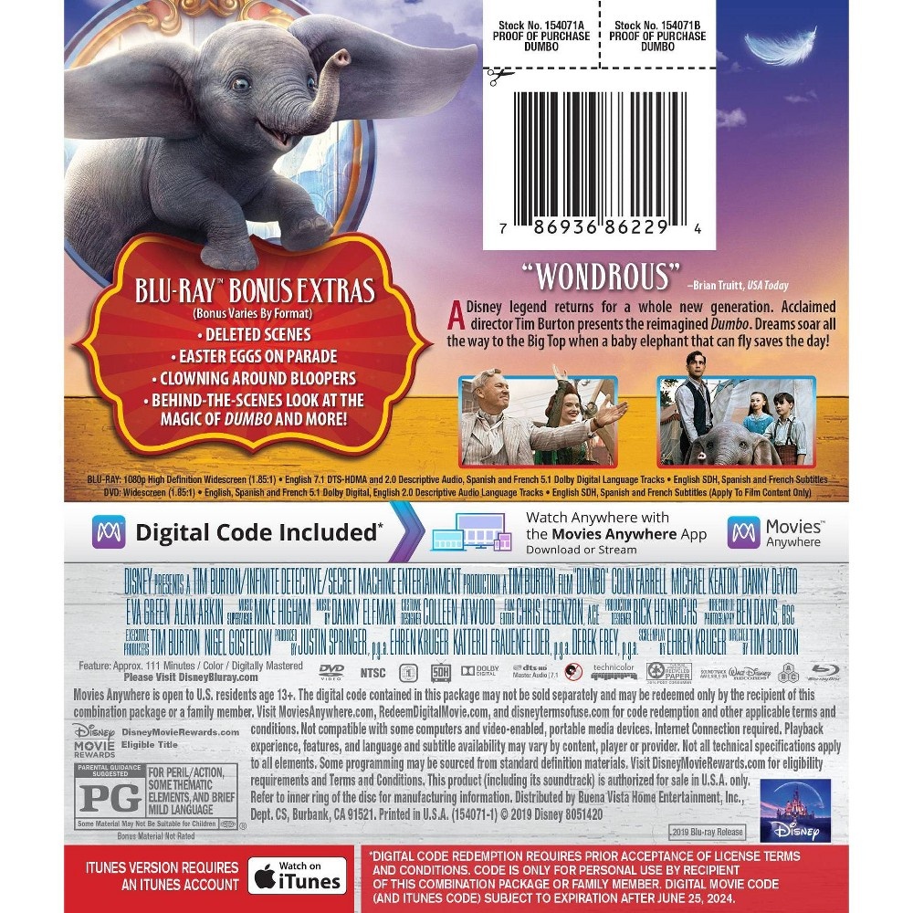 slide 2 of 2, Disney Dumbo (Live Action) (Blu-ray + DVD + Digital), 1 ct