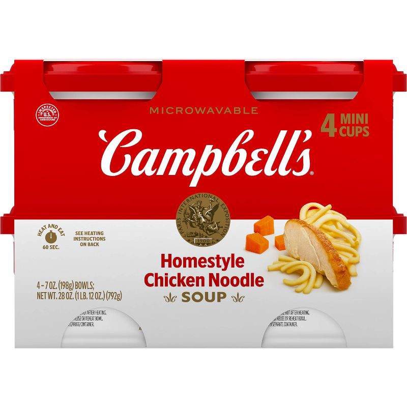 slide 8 of 11, Campbell's Homestyle Chicken Noodle Soup Microwavable Mini Cups - 28oz/4pk, 4 ct; 28 oz