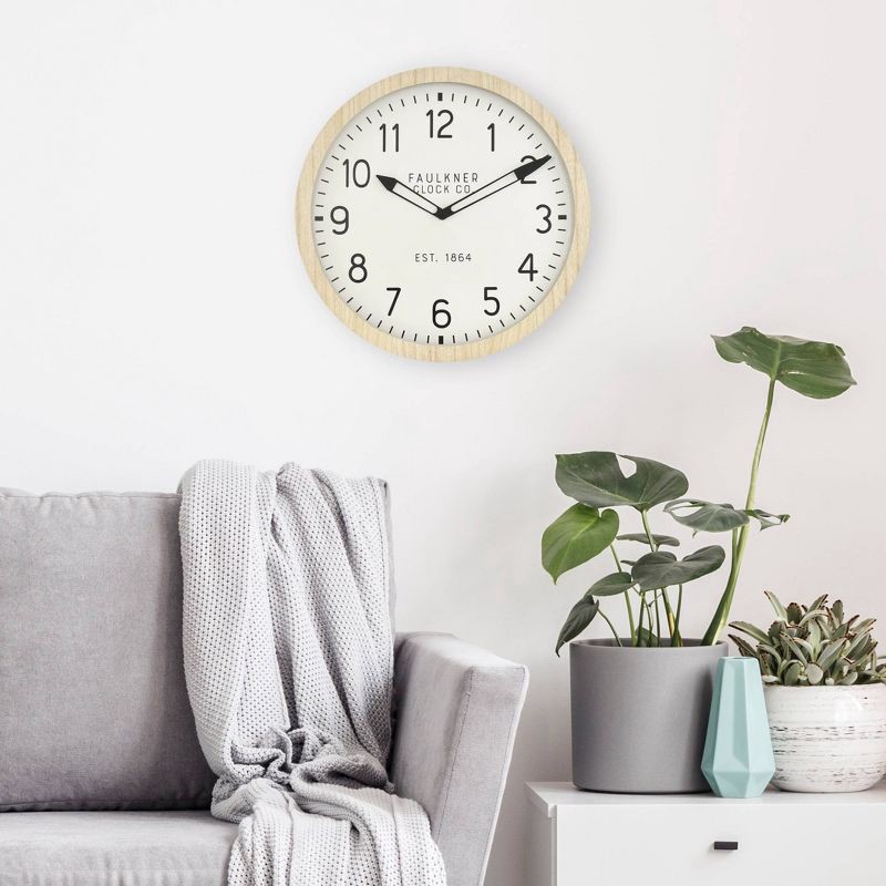 slide 3 of 4, 16" Wall Clock Wood - Threshold™: Round MDF, Off-White Face, Traditional Style, 1 ct