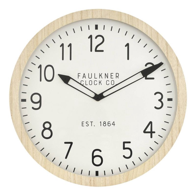 slide 1 of 4, 16" Wall Clock Wood - Threshold™: Round MDF, Off-White Face, Traditional Style, 1 ct