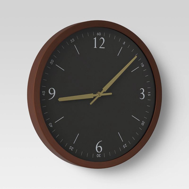 slide 3 of 3, 20" Walnut Woodgrain Wall Clock Black - Threshold™, 1 ct
