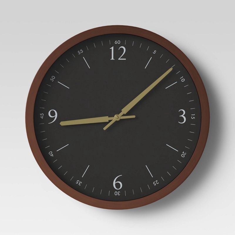 slide 1 of 3, 20" Walnut Woodgrain Wall Clock Black - Threshold™, 1 ct