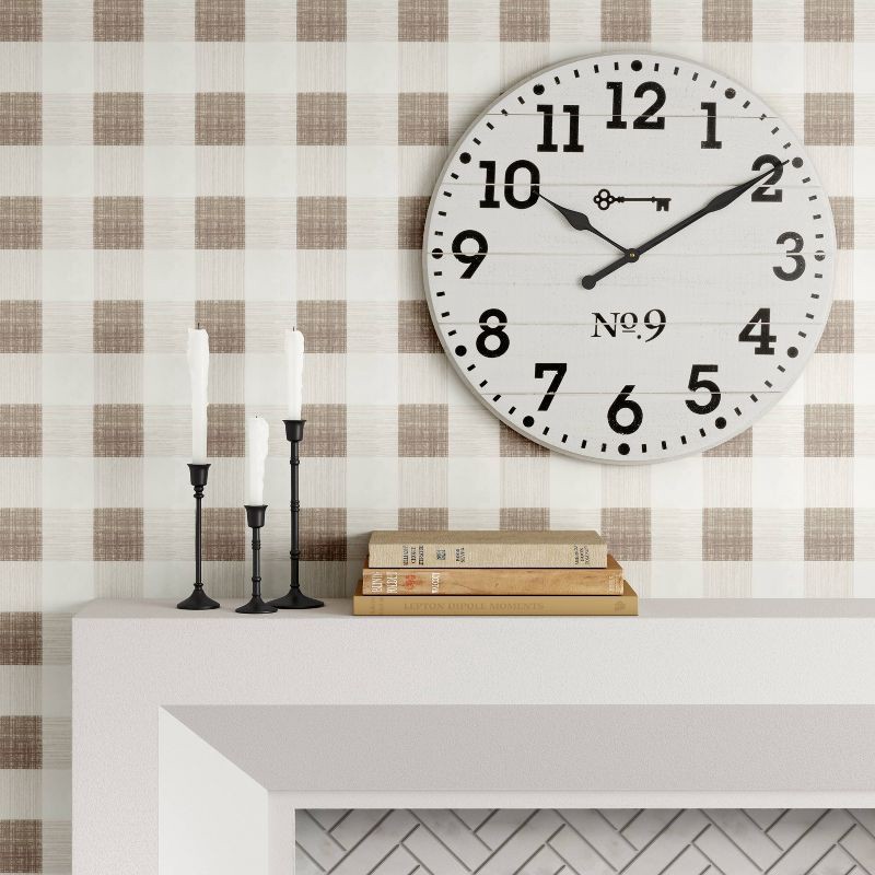 slide 2 of 3, 26" Farmhouse Wood Wall Clock White - Threshold™: Rustic Indoor Timepiece, Round Shape, 1 ct