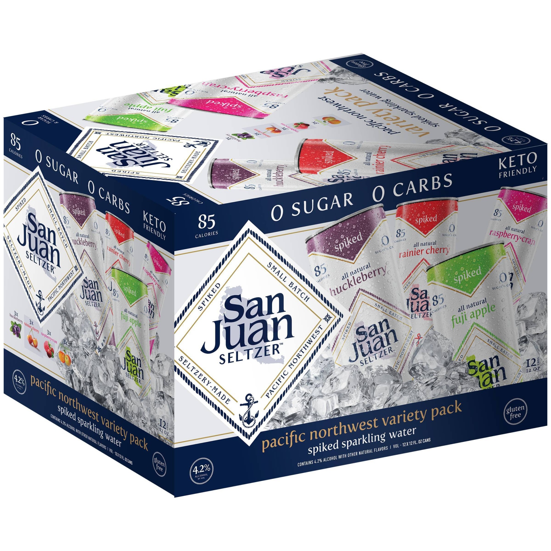 slide 1 of 1, San Juan Seltzer San Juan Spiked Sparkling Water PNW Variety Pack - 12pk/12 fl oz Slim Cans, 12 ct; 12 fl oz