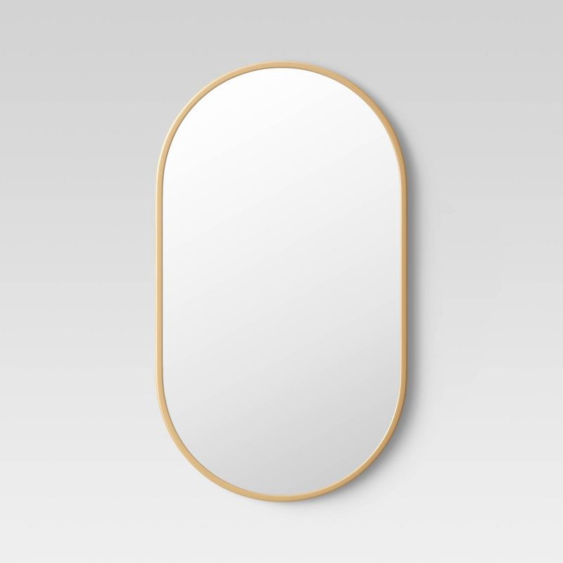 slide 1 of 3, 16" x 28" Metal Oval Pill Mirror Gold - Project 62™, 1 ct