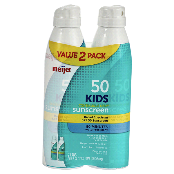 slide 1 of 1, Meijer Kids SPF 50 Continuous Spray Sunscreen Value, 2 ct