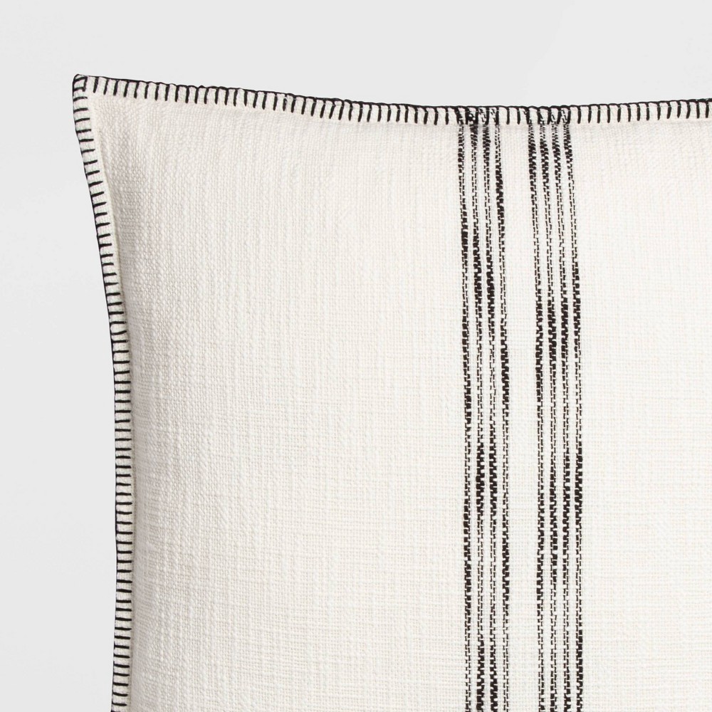 slide 3 of 4, Oversize Woven Striped Square Throw Pillow Cream/Black - Threshold, 1 ct