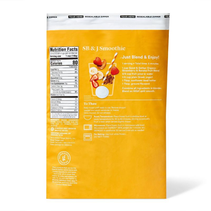 slide 2 of 3, Organic Strawberry & Banana Frozen Fruit Blend - 32oz - Good & Gather™, 32 oz